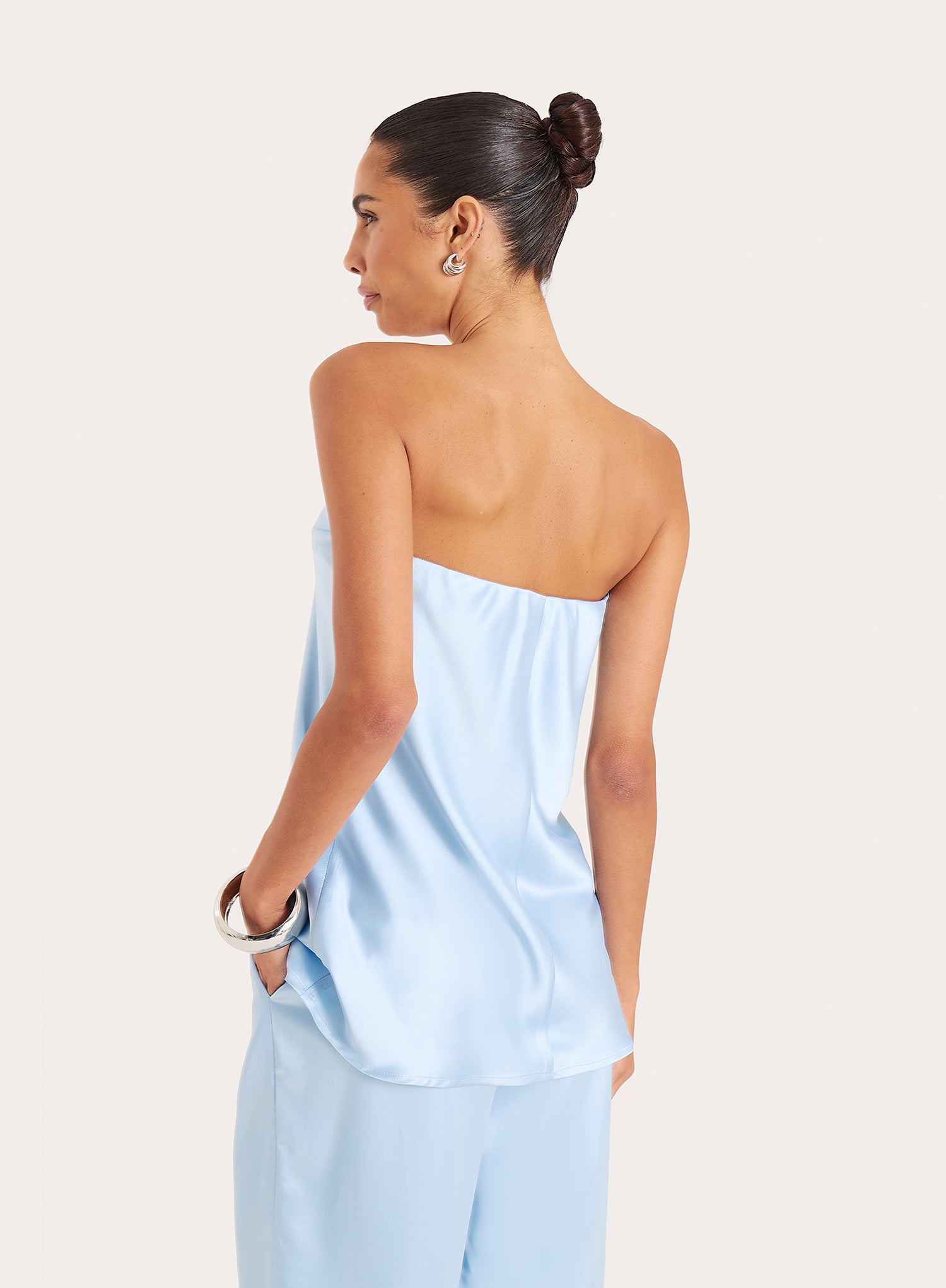 Blue Satin Bandeau Top